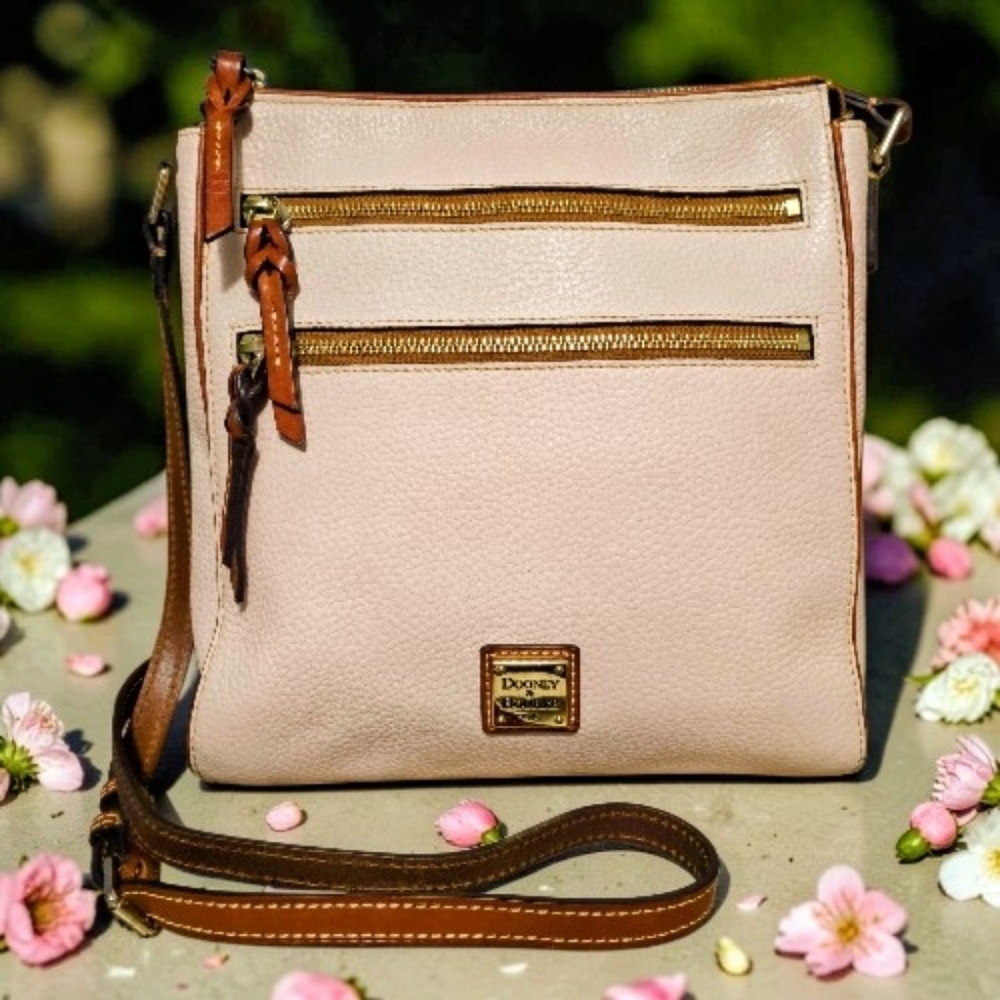 Dooney & Bourke Blush Pink Large Peyton Pebbled Leather Triple Zip Crossbody